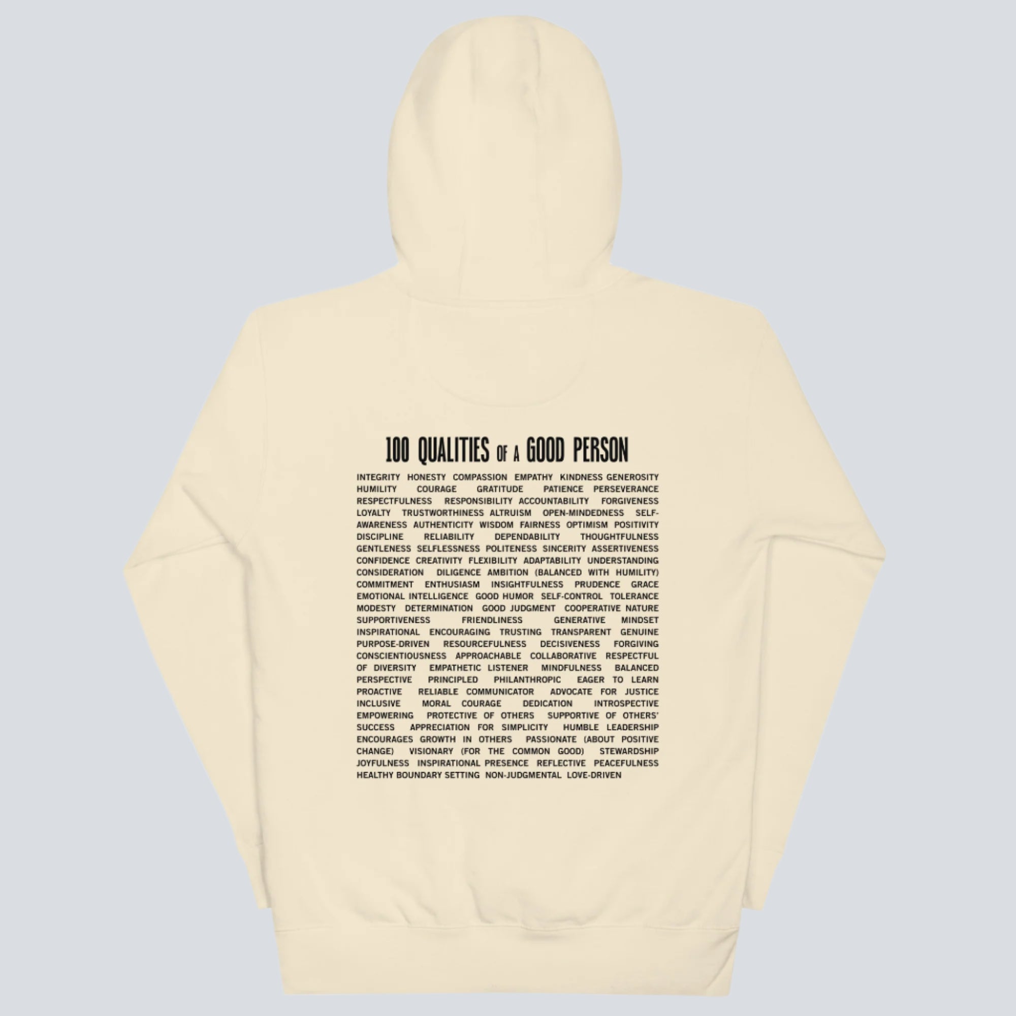 100 Qualities of a Good Person (Back Print) Hoodie bone back