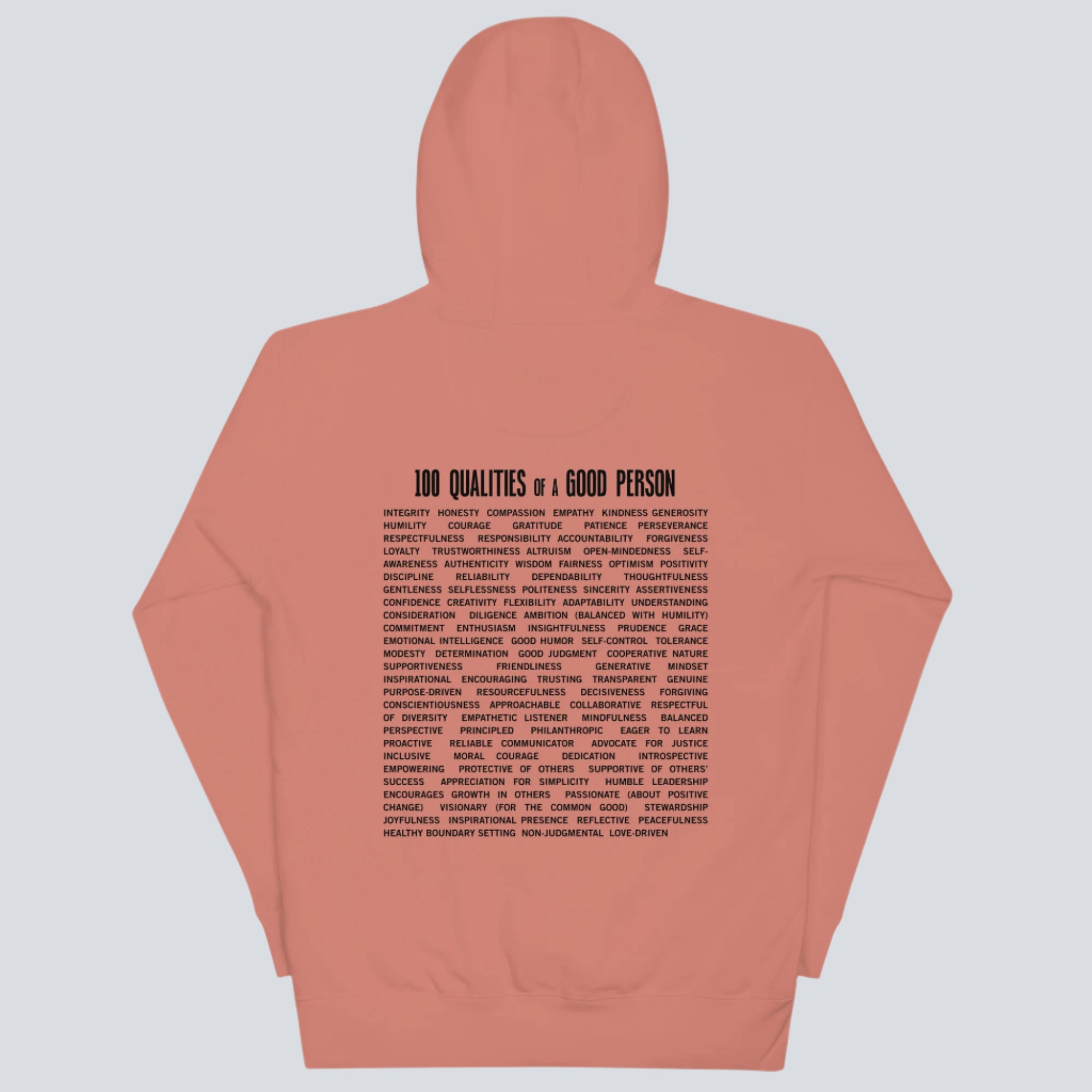 100 Qualities of a Good Person (Back Print) Hoodie dusty rose back