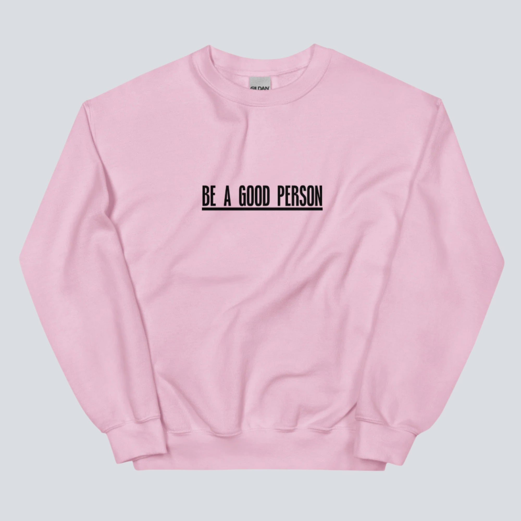 100 Qualities of a Good Person (Back Print) Sweatshirt light pink front