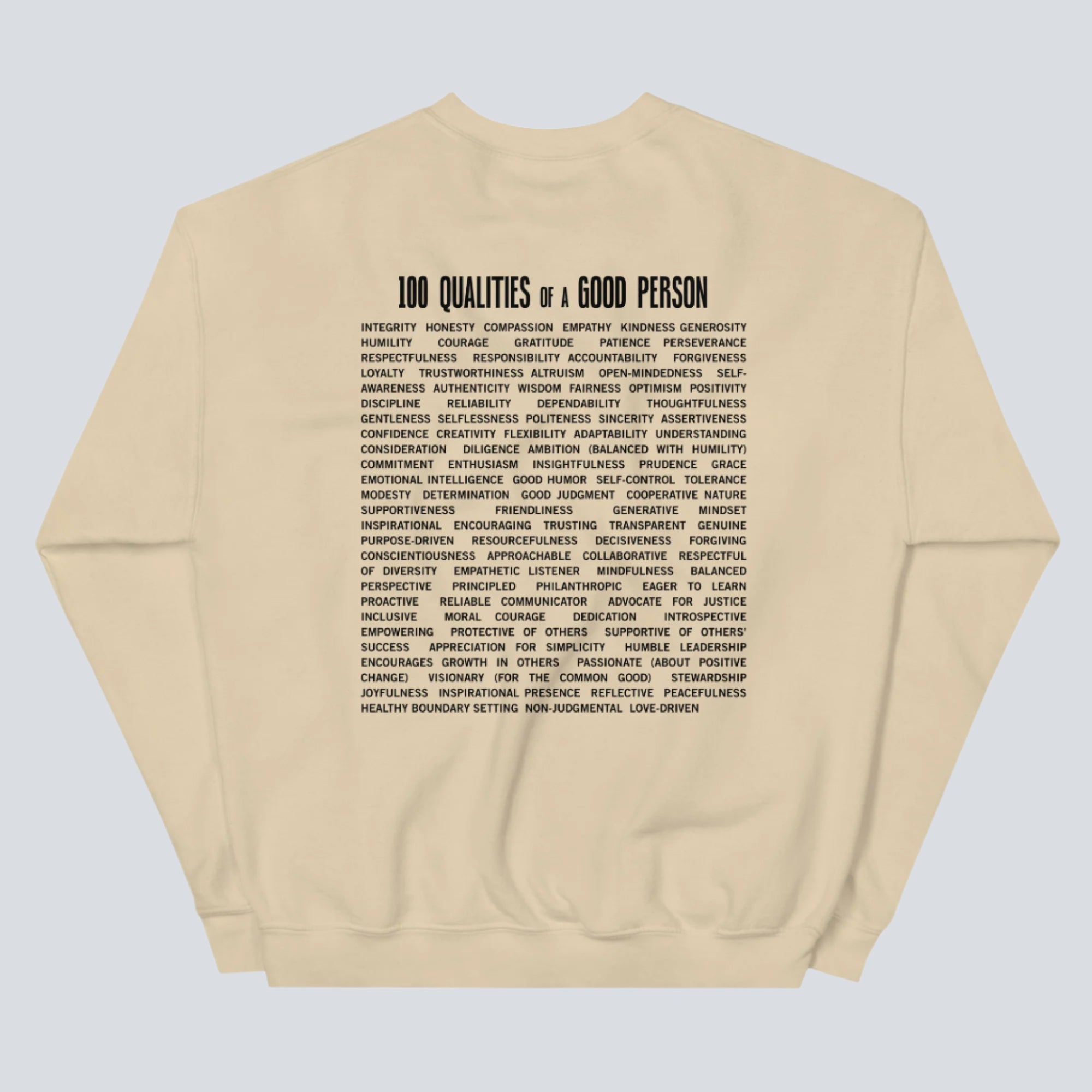 100 Qualities of a Good Person (Back Print) Sweatshirt sand back