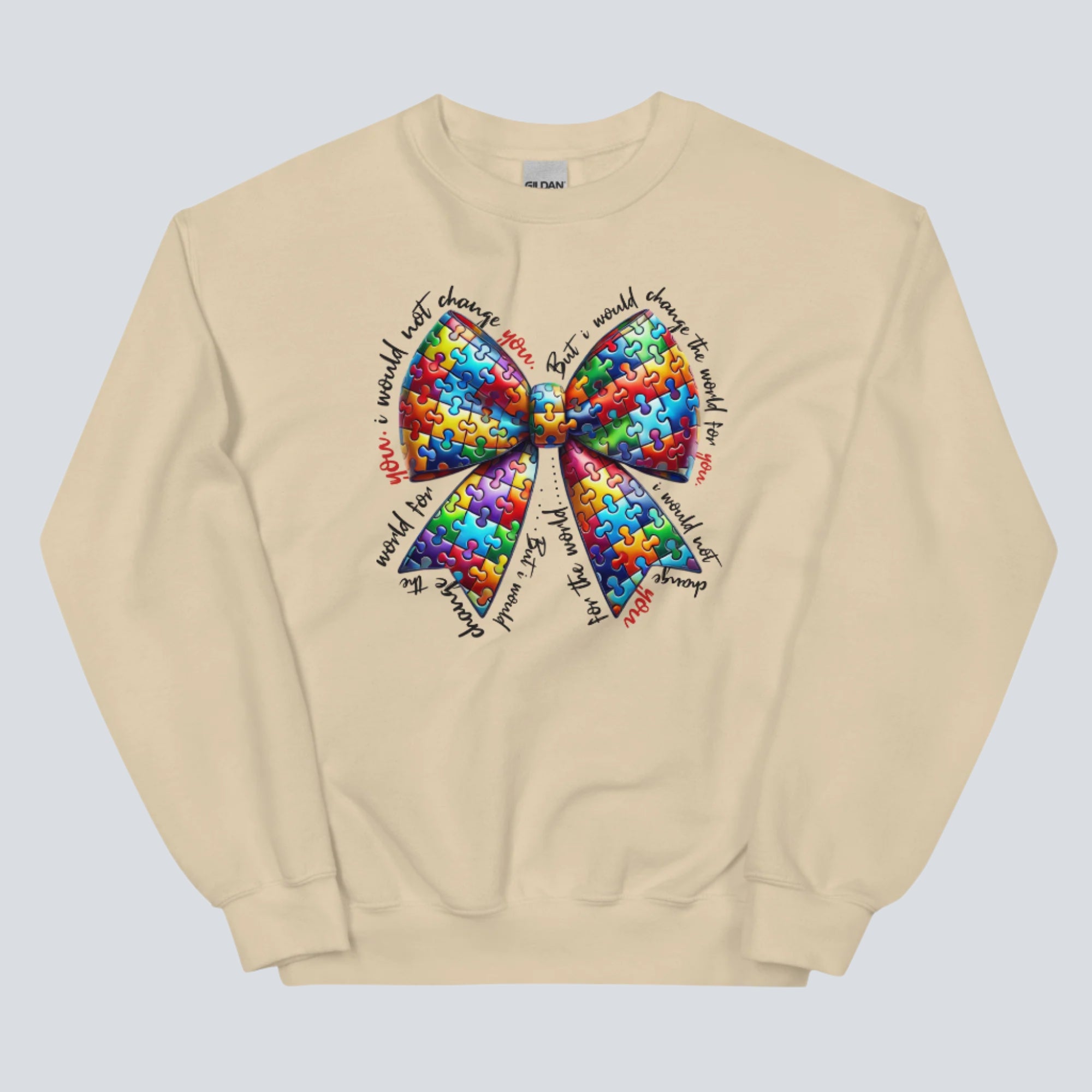 Autism Awareness Bow Unisex Sweatshirt sand