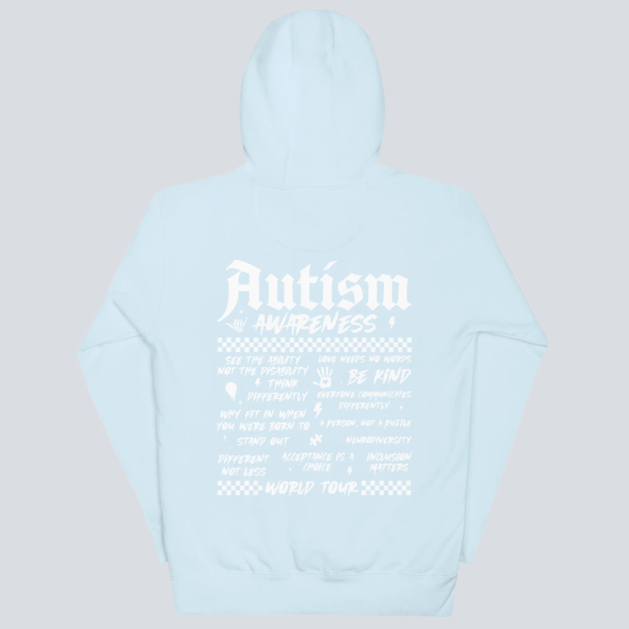 Autism Awareness World Tour Back Print Hoodie sky blue back