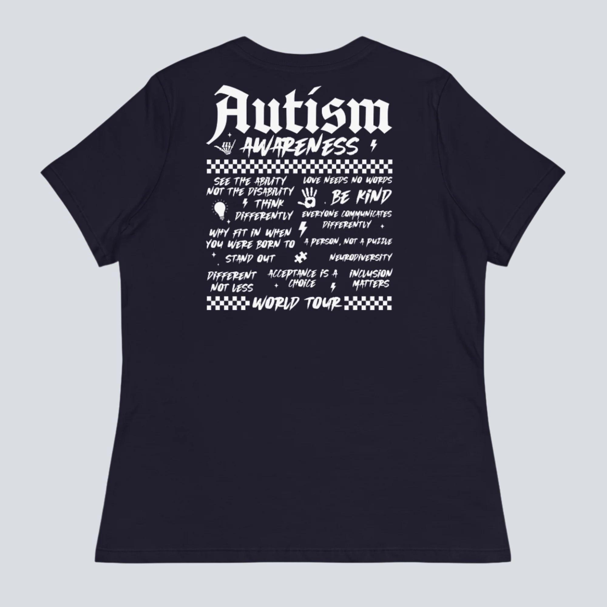 Autism Awareness World Tour Womens T-Shirt navy back