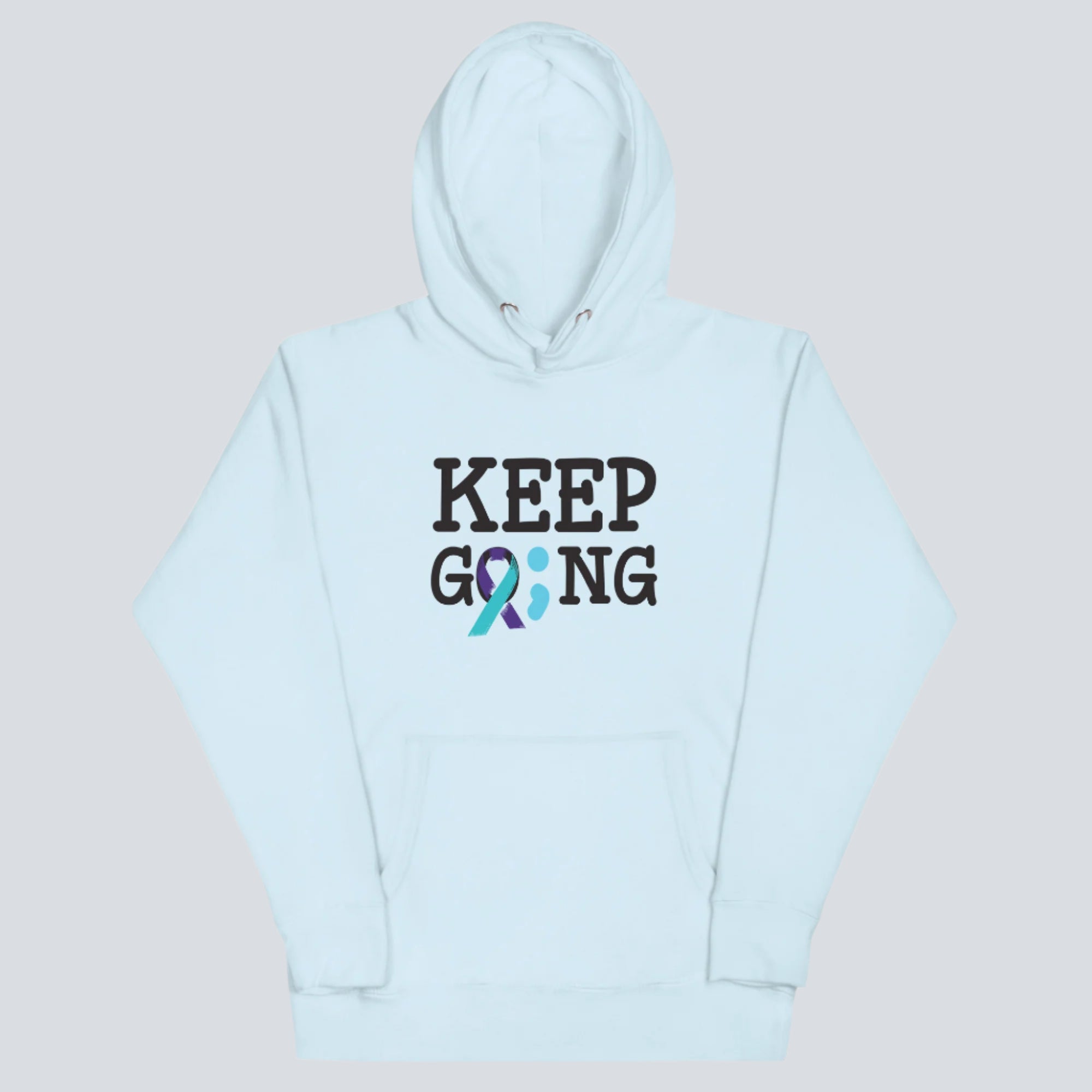 Keep Going (Semicolon) Suicide Prevention Unisex Hoodie sky blue