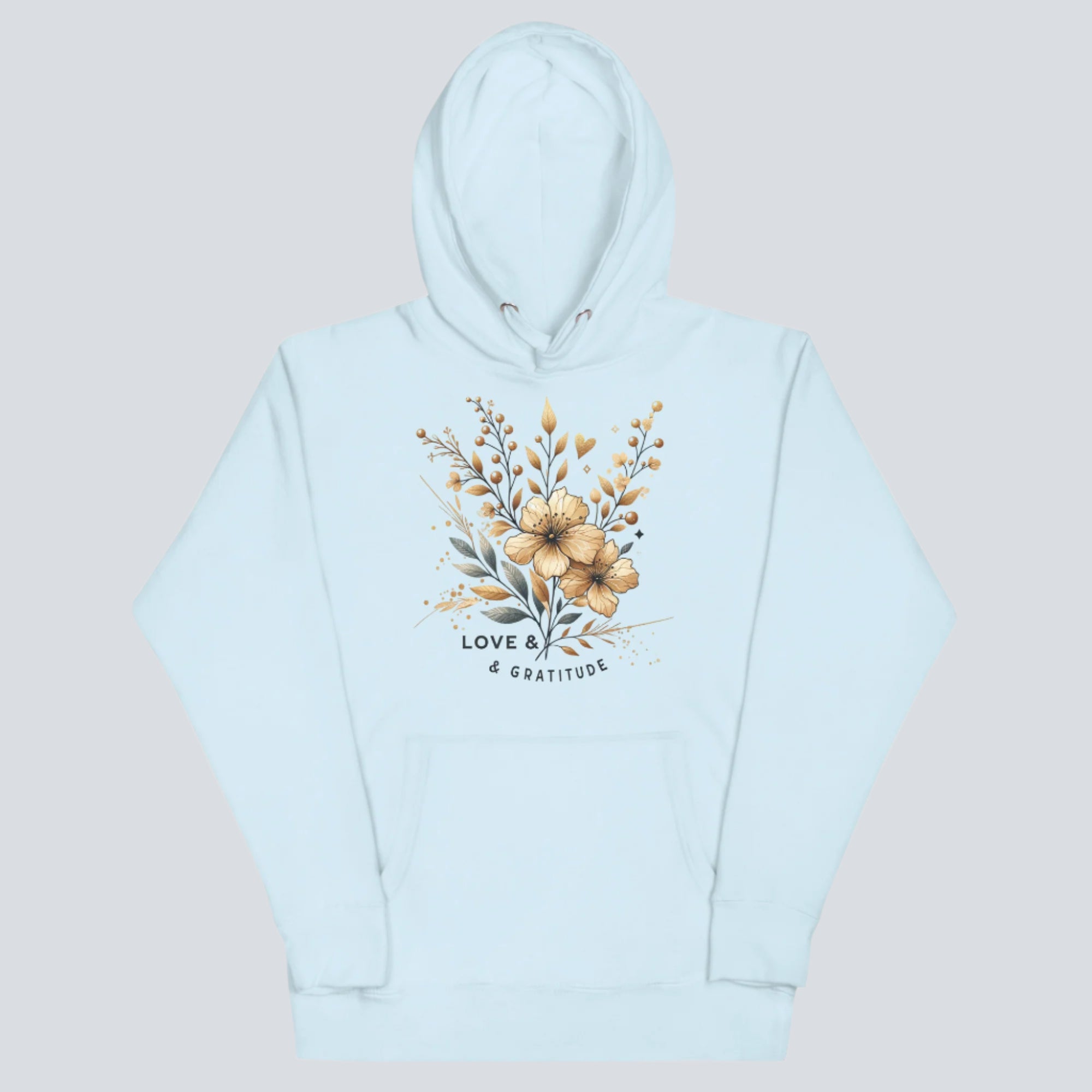 Love & Gratitude (Gold Flowers) Unisex Hoodie sky blue