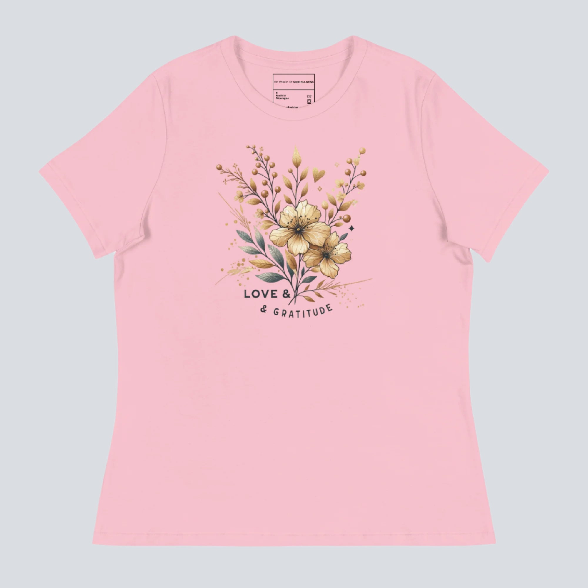 Love & Gratitude (Gold Flowers) Womens T-Shirt pink