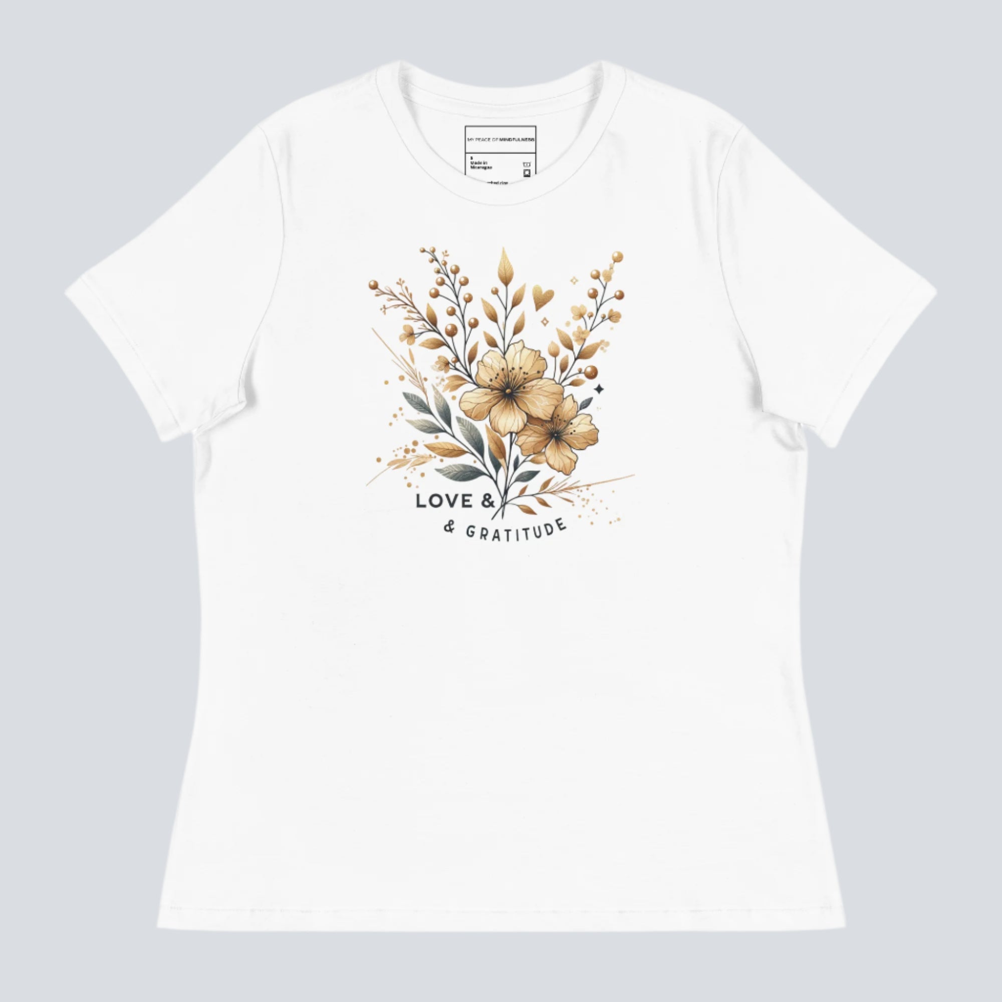 Love & Gratitude (Gold Flowers) Womens T-Shirt