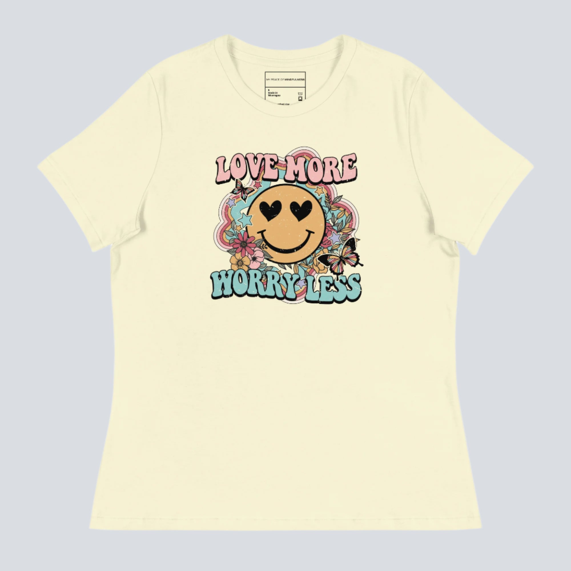 Love More Worry Less (Smiley Face) Womens T-Shirt citron