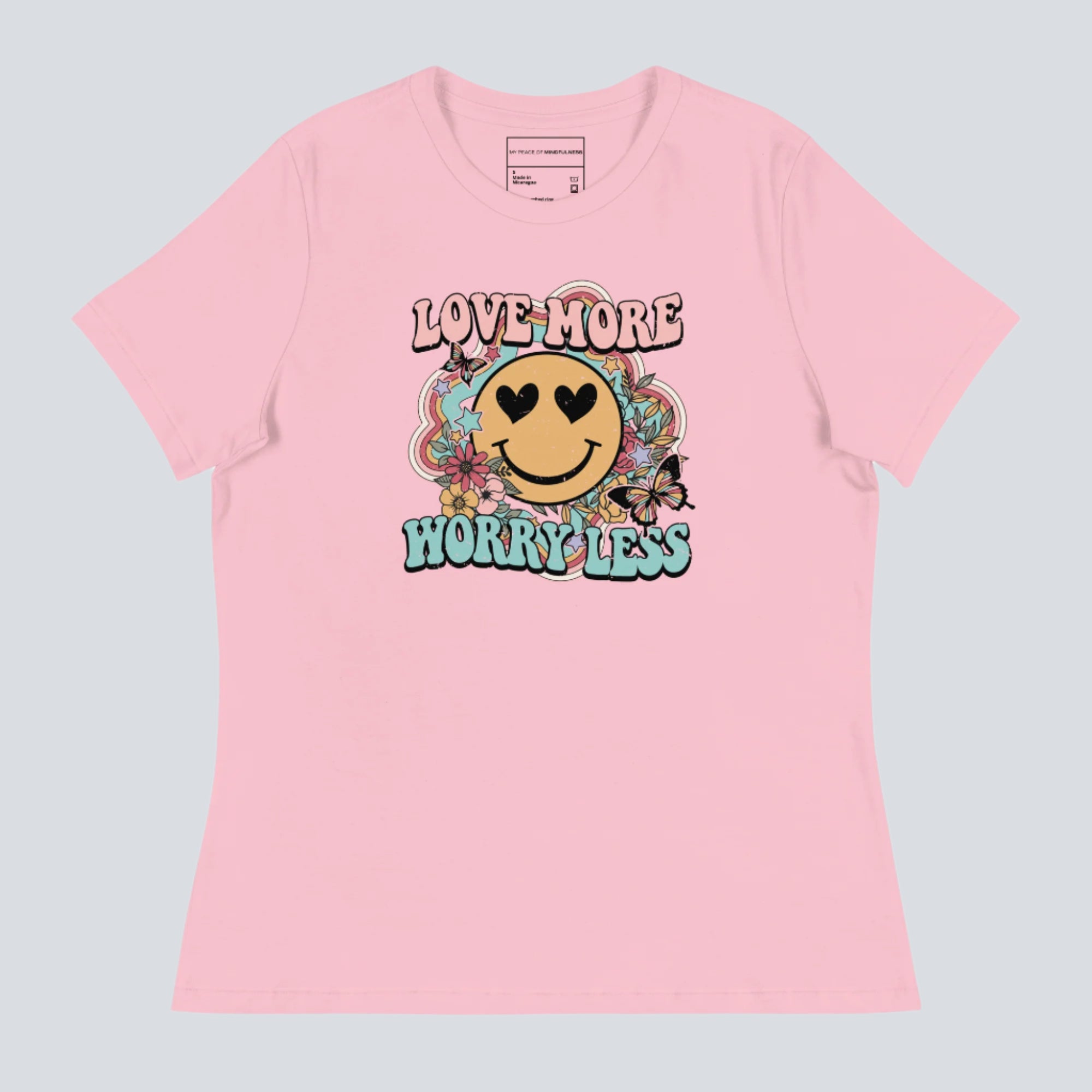Love More Worry Less (Smiley Face) Womens T-Shirt