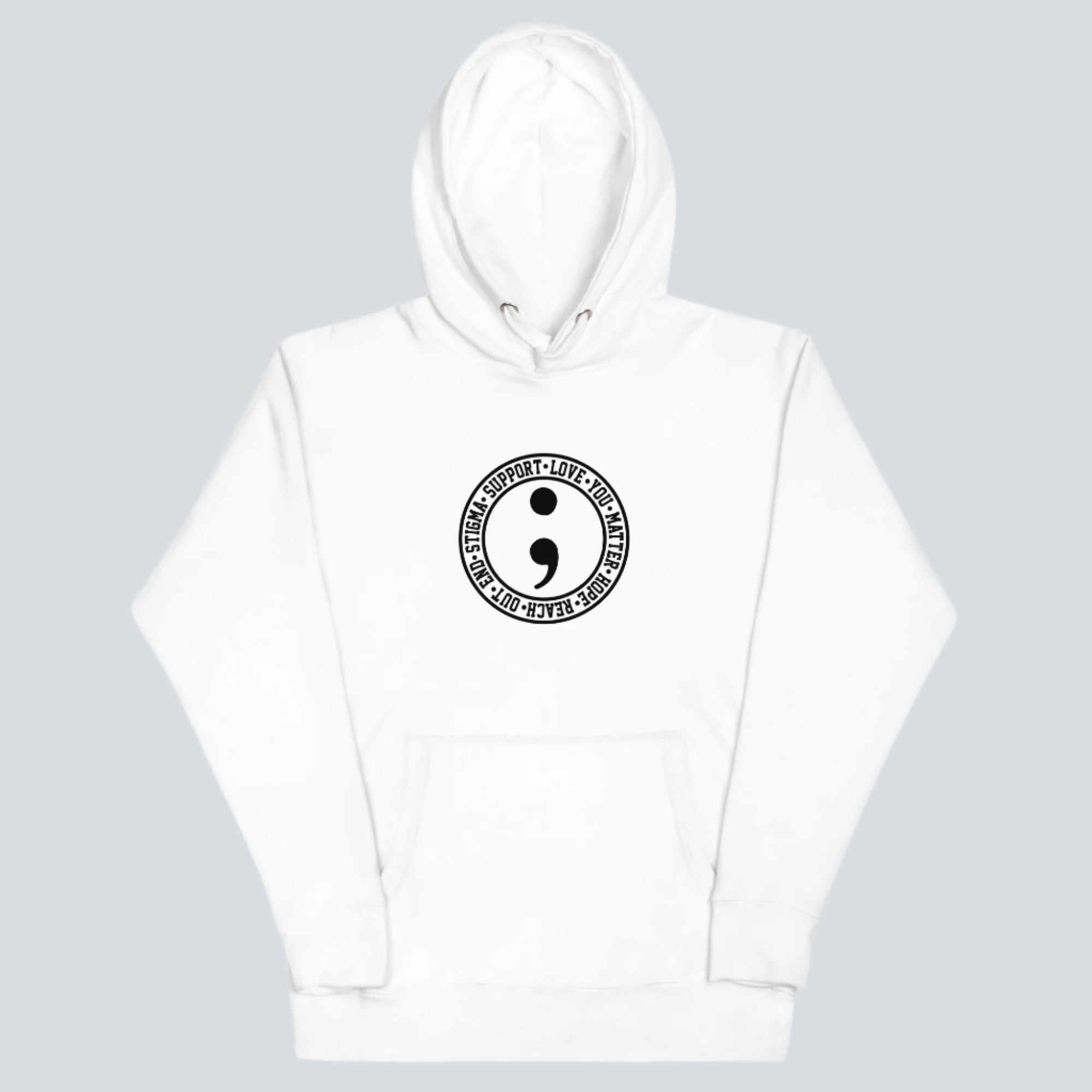 Semicolon (Mental Health Awareness) Unisex Hoodie white