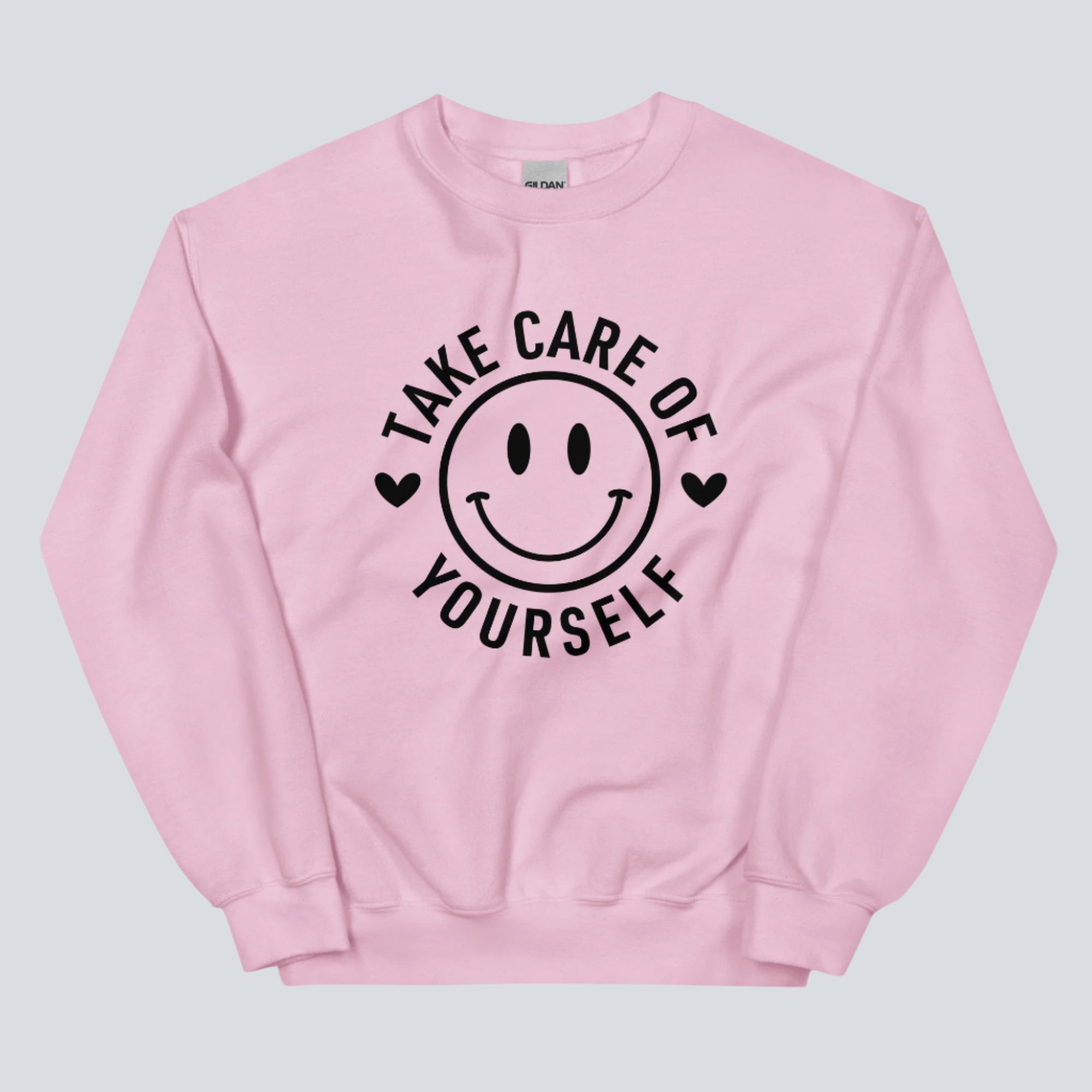 Take Care of Yourself Smiley Face Unisex Sweatshirt light pink