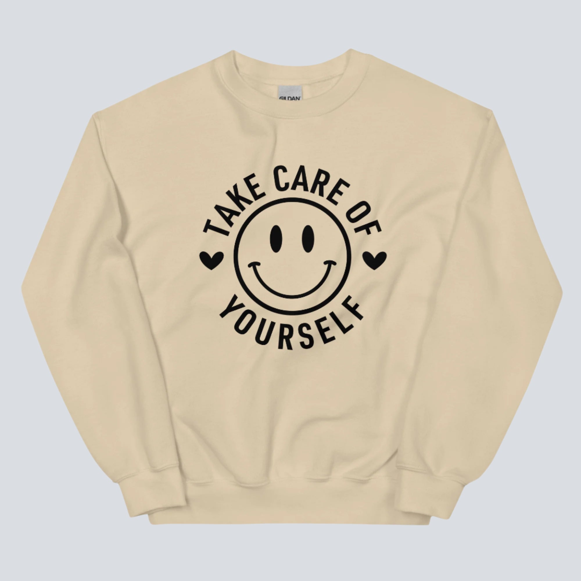 Take Care of Yourself Smiley Face Unisex Sweatshirt sand