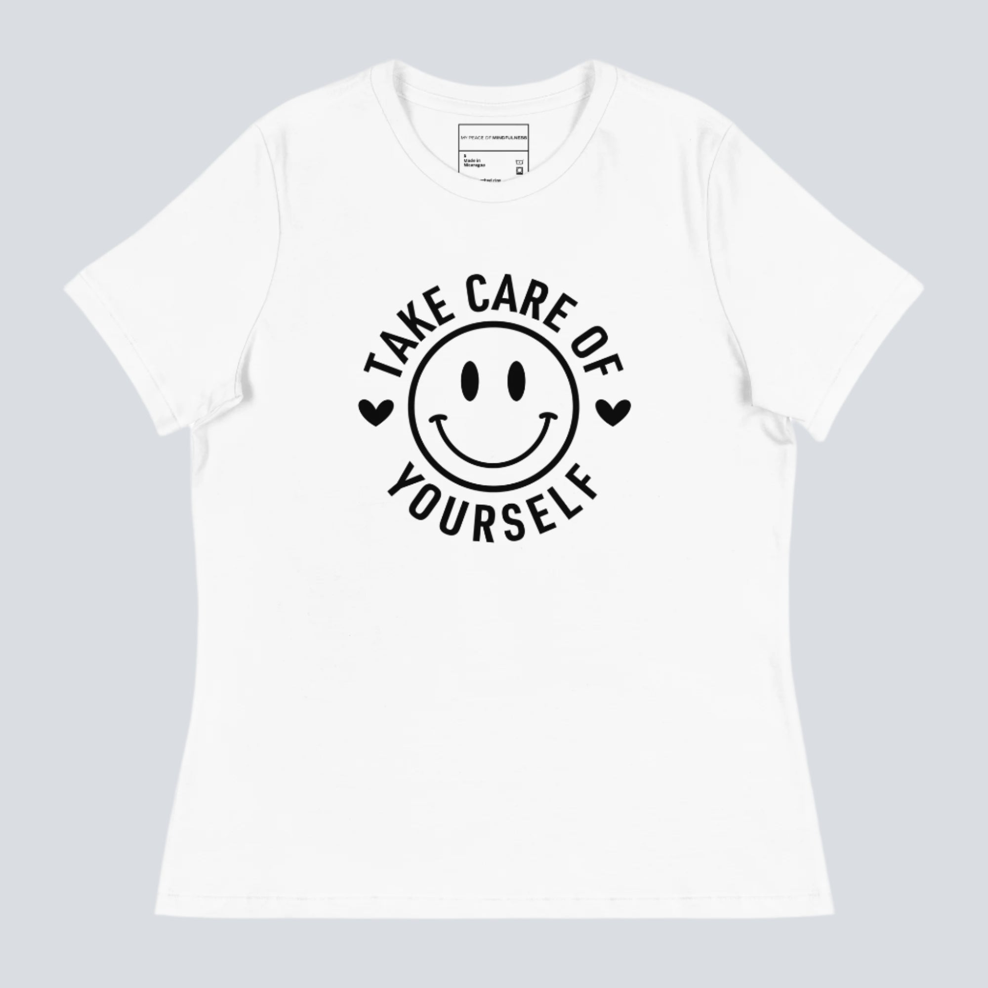 Take Care of Yourself Smiley Face Womens T-Shirt white