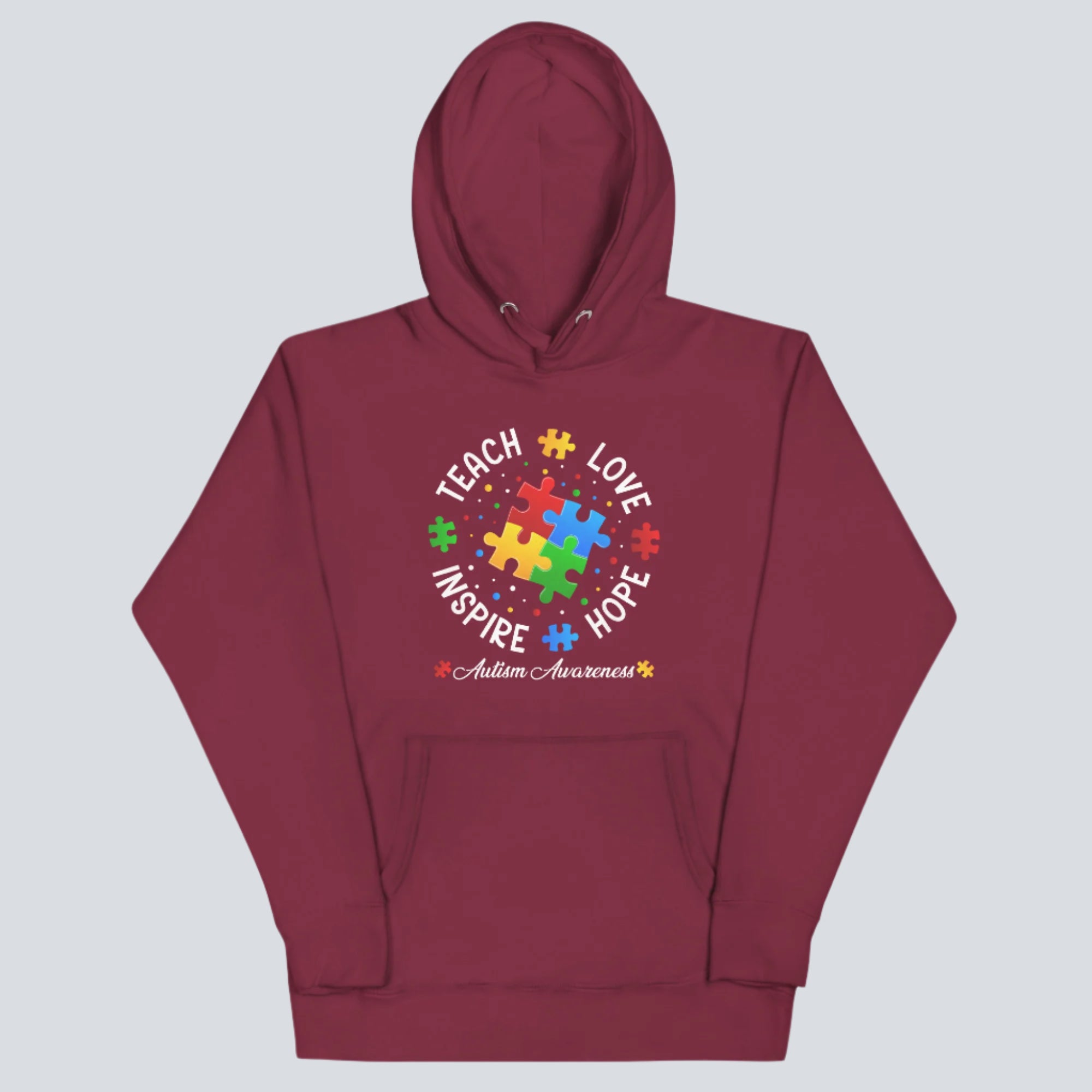 Teach, Love, Inspire, Hope (Autism Awareness) Unisex Hoodie maroon