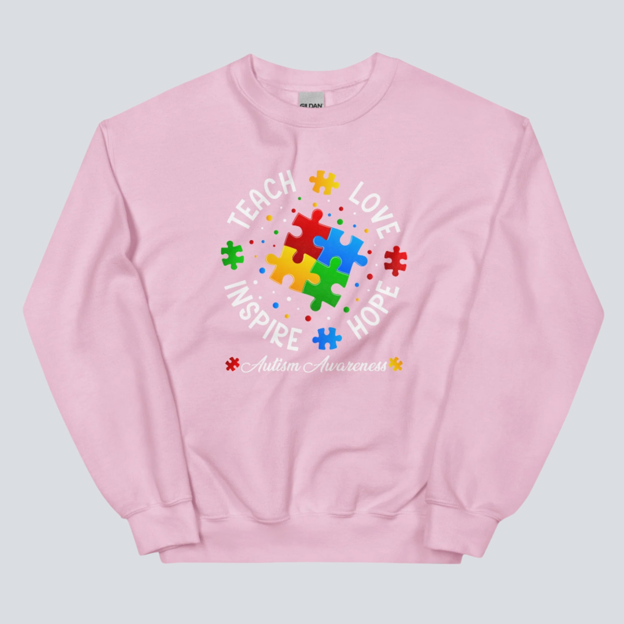 Teach, Love, Inspire, Hope (Autism Awareness) Unisex Sweatshirt light pink