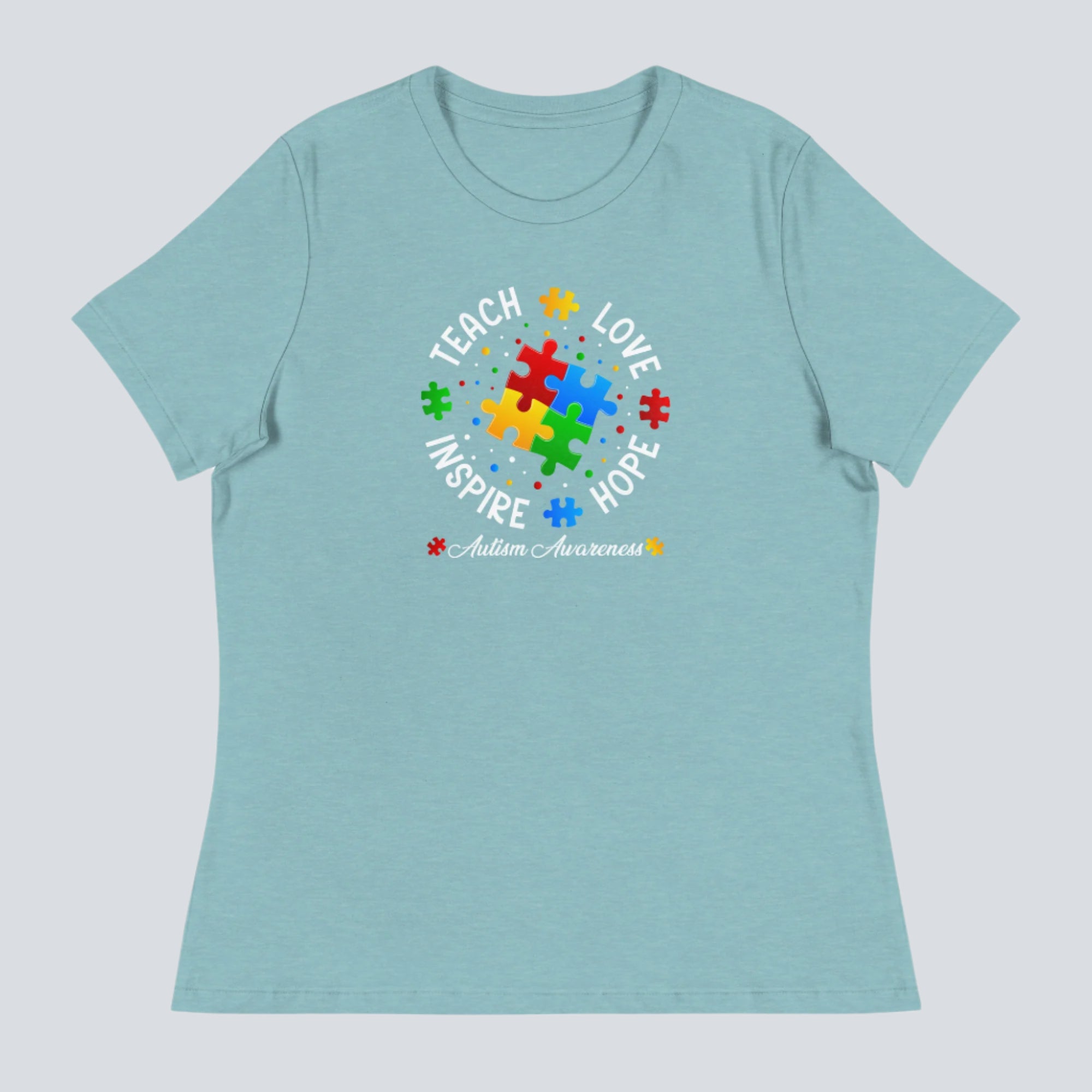 Teach, Love, Inspire, Hope (Autism Awareness) Womens T-Shirt blue lagoon