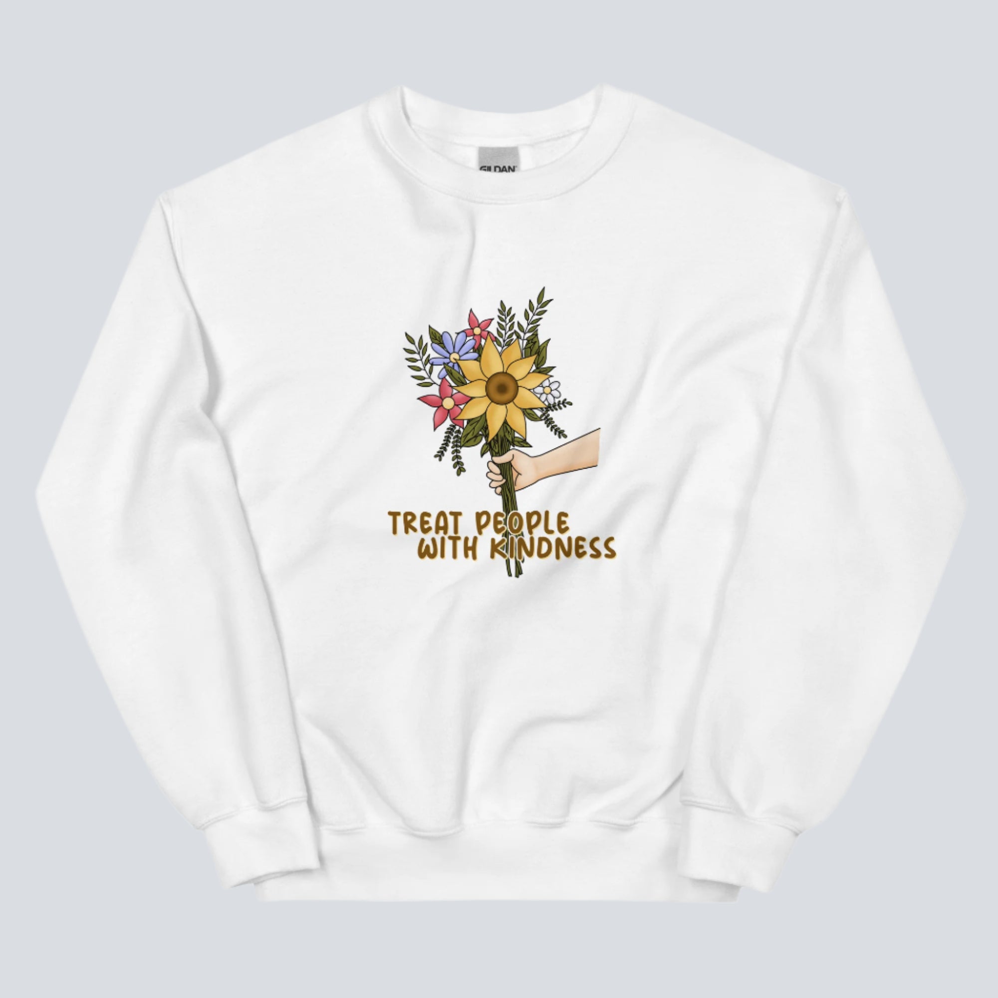 Treat People With Kindness (Flowers) Sweatshirt white